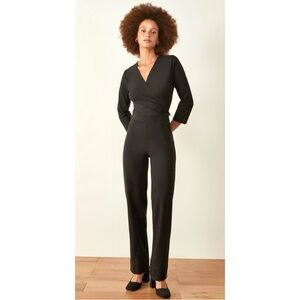 ADAY Destination Wide Leg Jumpsuit - Black Fitted Wrap Top Wide Leg Jumpsuit